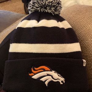 Denver Broncos Navy and White striped Pom beanie